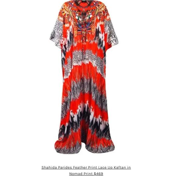 Shahida Parides Nomad Kaftan feather print Lisa Rinna Real Housewives OS One Sz - Picture 1 of 16
